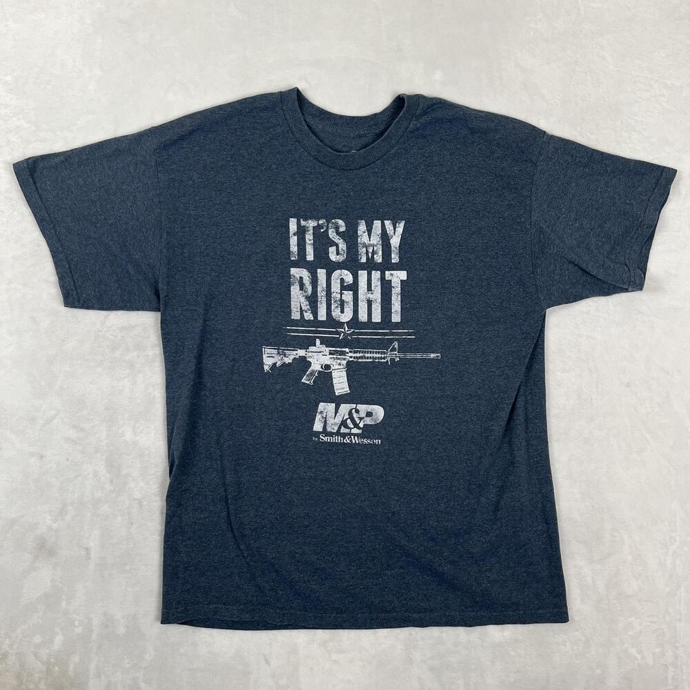 Smith & Wesson T-Shirt Mens XL Blue It's My Right M&P Rifle Patriotic Graphic